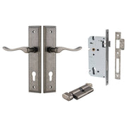 Stirling Lever Stepped Backplate Entrance Kit w High Security Lock Distressed Nickel