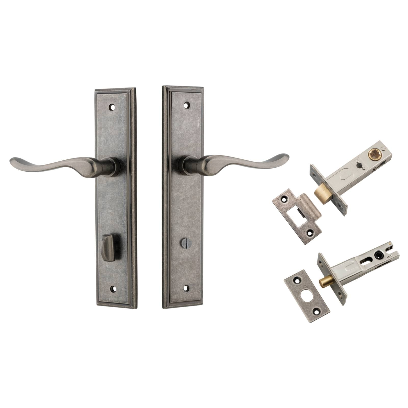 Stirling Lever Stepped Backplate Privacy Kit w Privacy Turn Distressed Nickel
