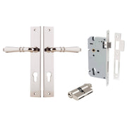 Sarlat Lever Rectangular Backplate Entrance Kit w High Security Lock Polished Nickel
