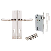Sarlat Lever Rectangular Backplate Entrance Kit w High Security Lock Polished Nickel