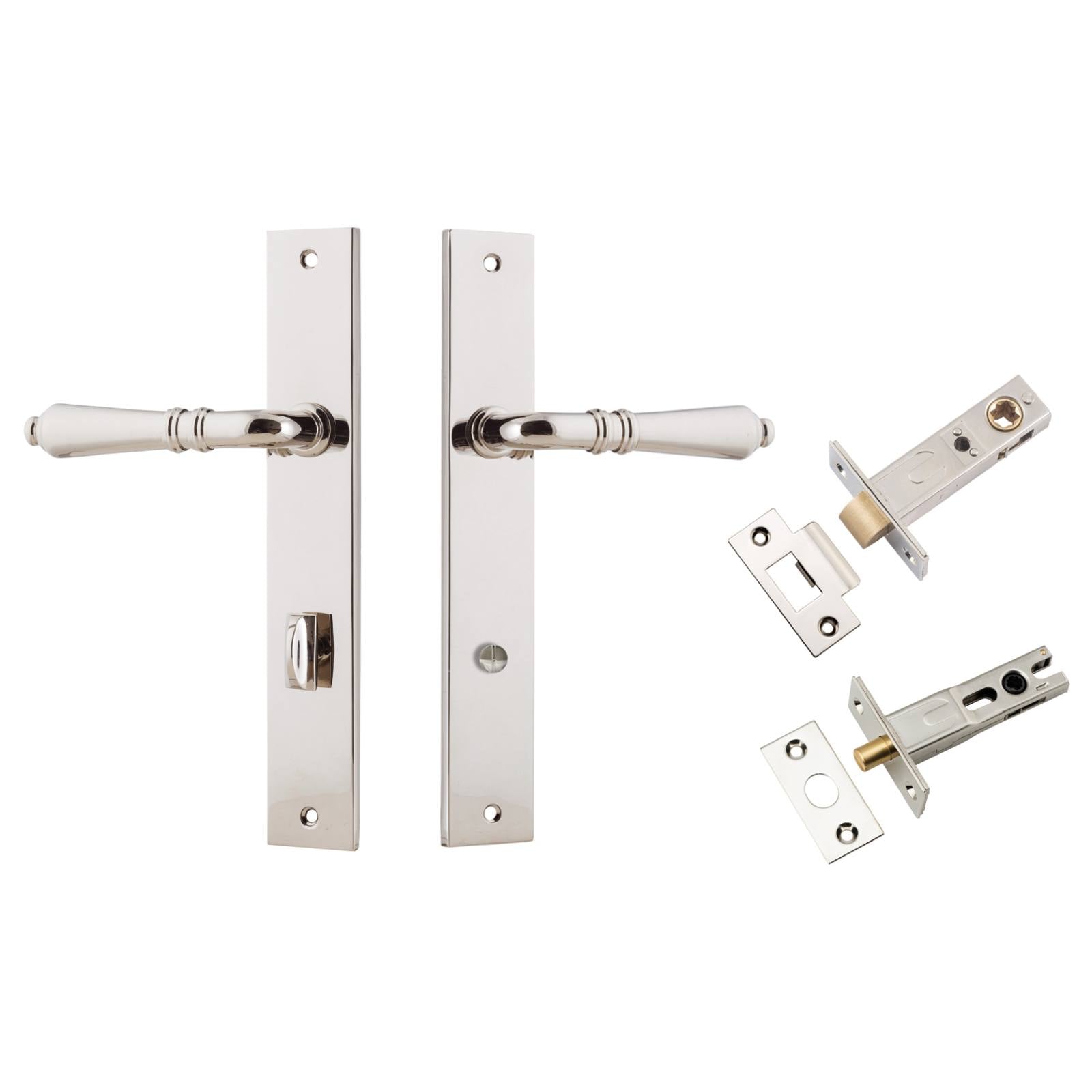 Sarlat Lever Rectangular Backplate Privacy Kit w Privacy Turn Polished Nickel