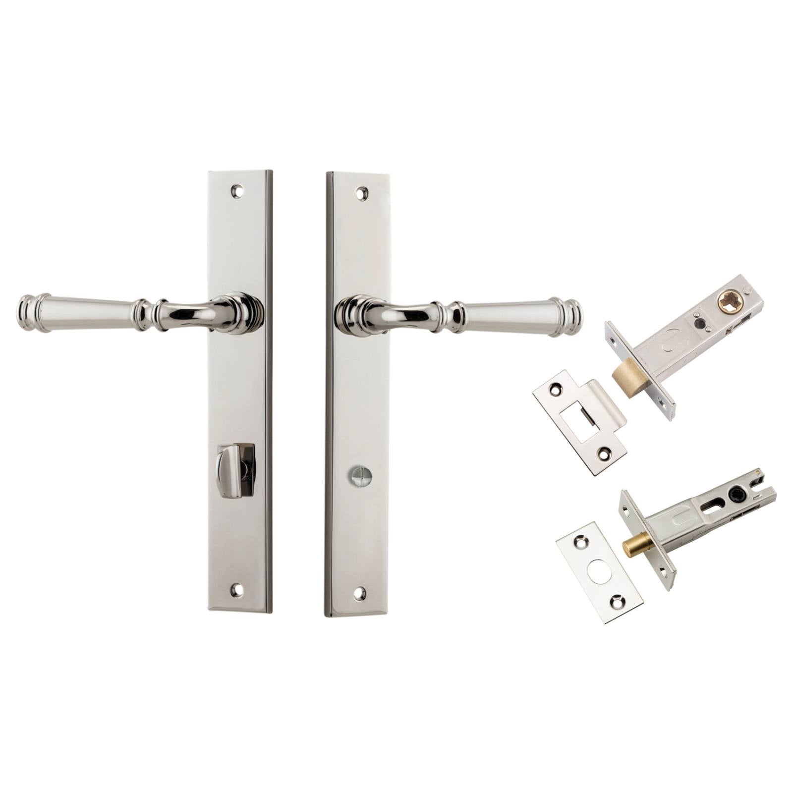 Verona Lever Rectangular Backplate Privacy Kit w Privacy Turn Polished Nickel