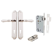 Sarlat Lever Shouldered Backplate Entrance Kit w High Security Lock Polished Nickel