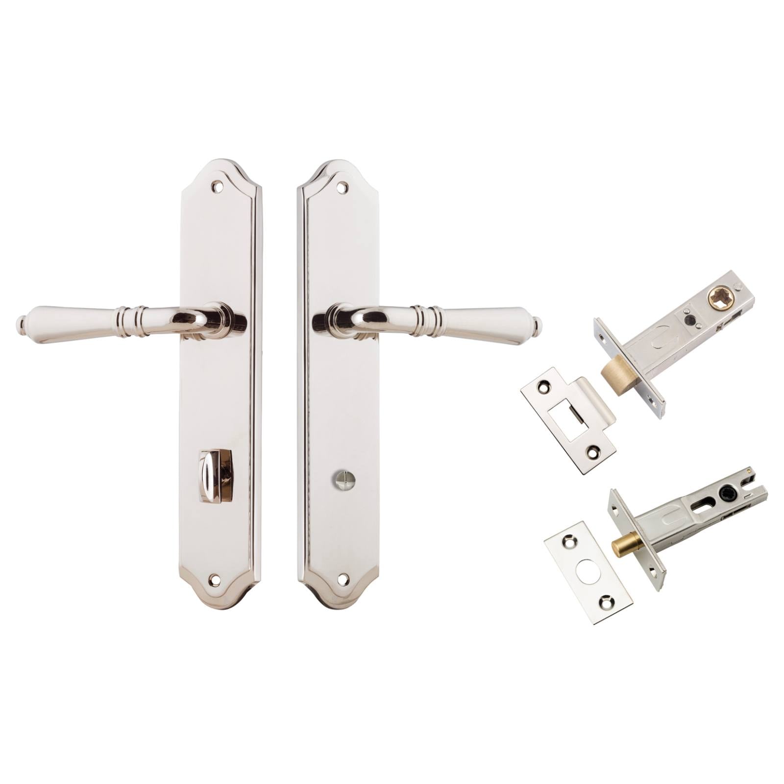 Sarlat Lever Shouldered Backplate Privacy Kit w Privacy Turn Polished Nickel