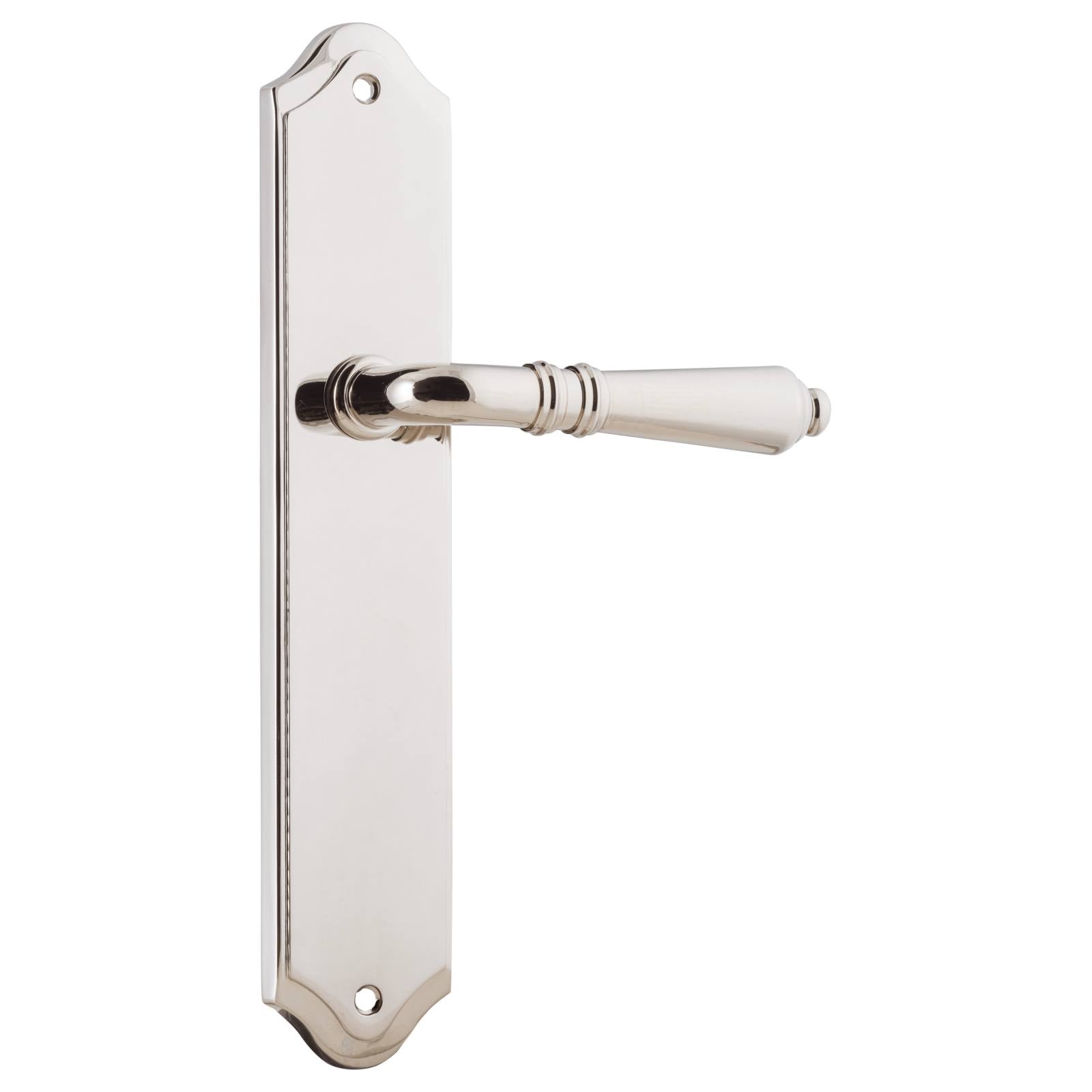 Sarlat Shouldered Lever Latch Set, Polished Nickel