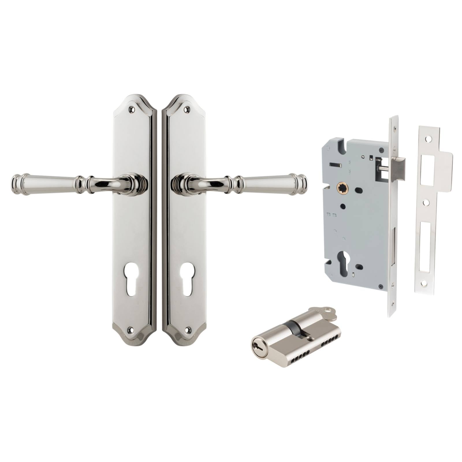Verona Lever Shouldered Backplate Entrance Kit w High Security Lock Polished Nickel