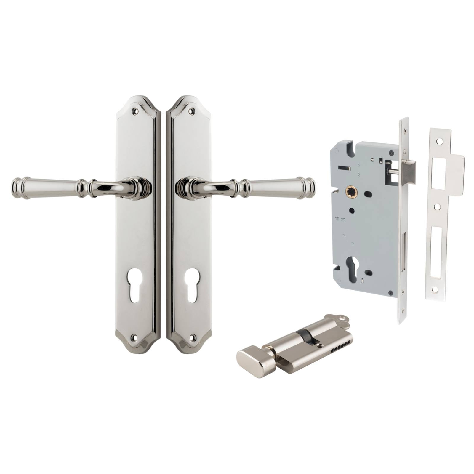 Verona Lever Shouldered Backplate Entrance Kit w High Security Lock Polished Nickel
