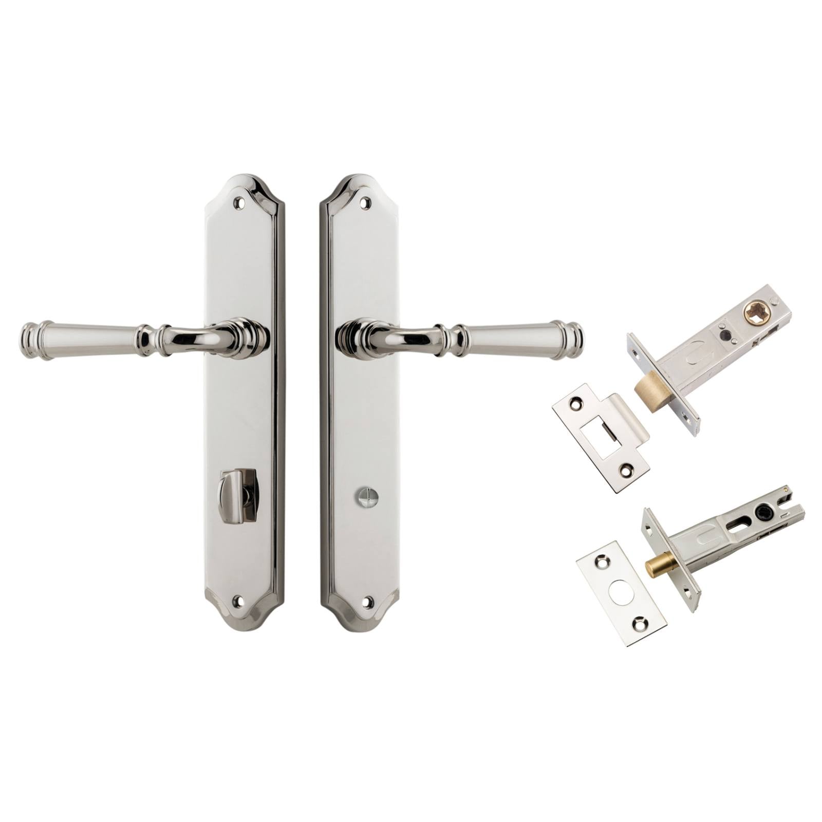 Verona Lever Shouldered Backplate Privacy Kit w Privacy Turn Polished Nickel