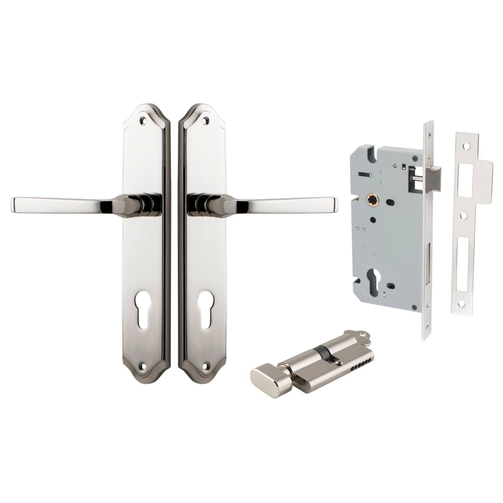 Annecy Lever Shouldered Backplate Entrance Kit w High Security Lock Polished Nickel