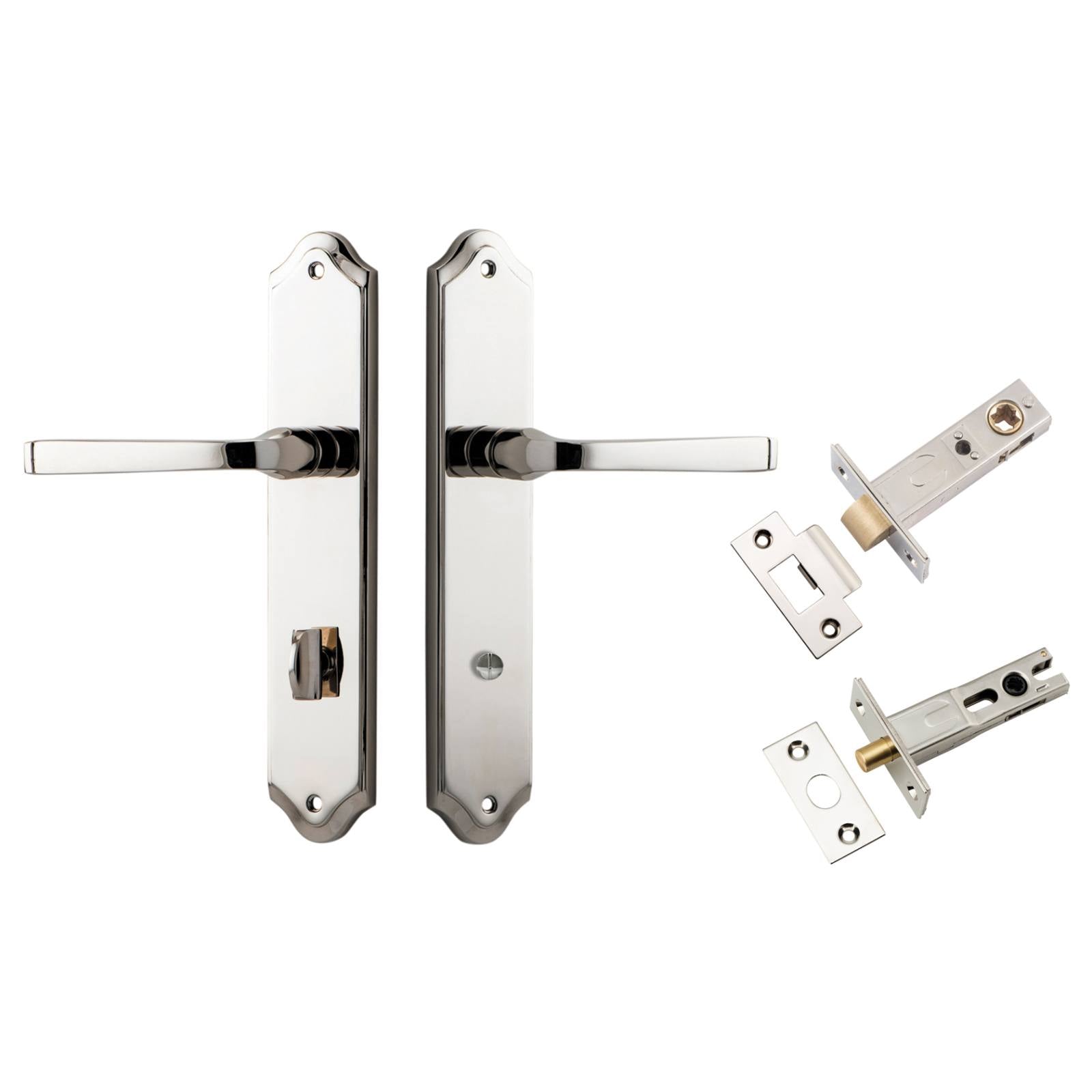 Annecy Lever Shouldered Backplate Privacy Kit w Privacy Turn Polished Nickel
