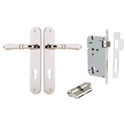 Sarlat Lever Oval Backplate Entrance Kit w High Security Lock Polished Nickel