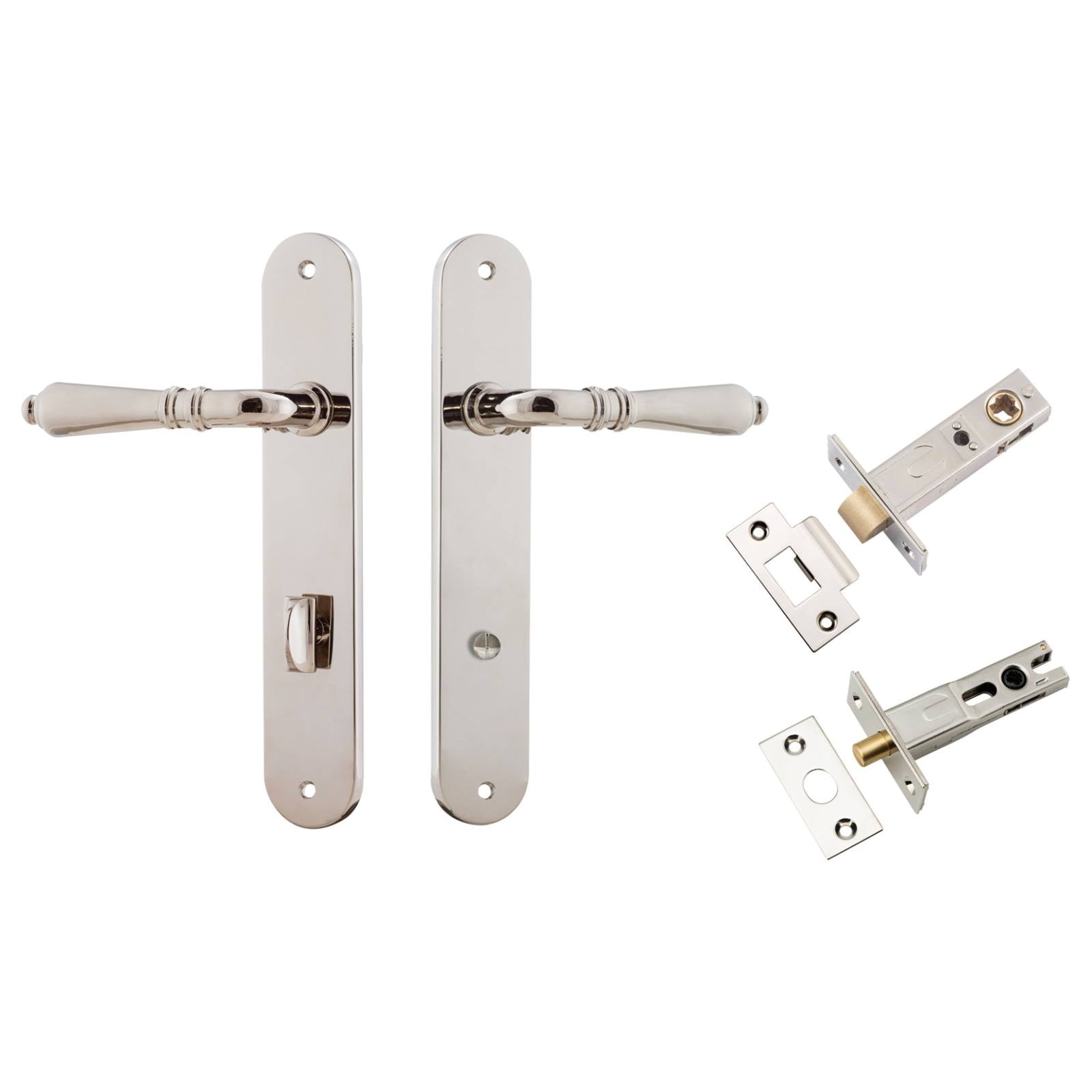 Sarlat Lever Oval Backplate Privacy Kit w Privacy Turn Polished Nickel
