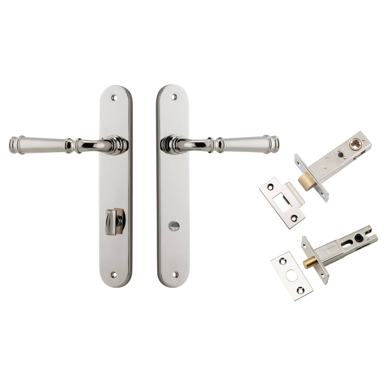 Verona Lever Oval Backplate Privacy Kit w Privacy Turn Polished Nickel