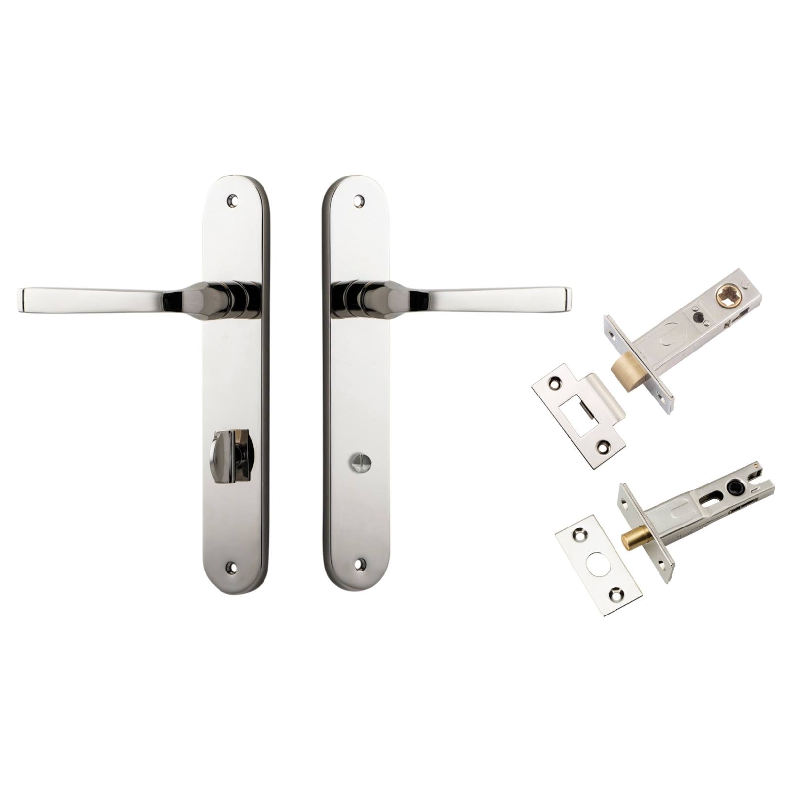 Annecy Lever Oval Backplate Privacy Kit w Privacy Turn Polished Nickel