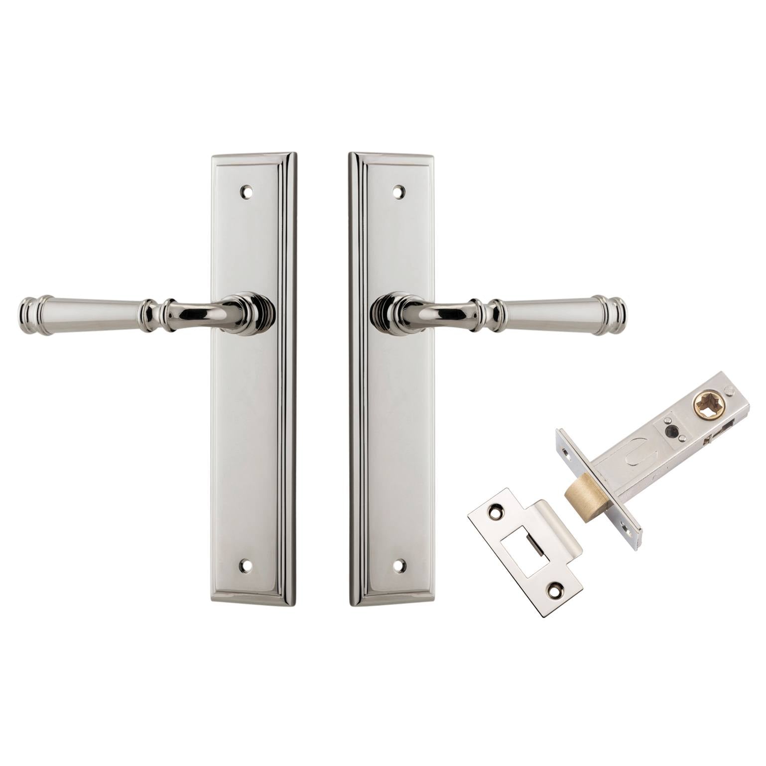 Verona Lever Stepped Backplate Passage Kit Polished Nickel