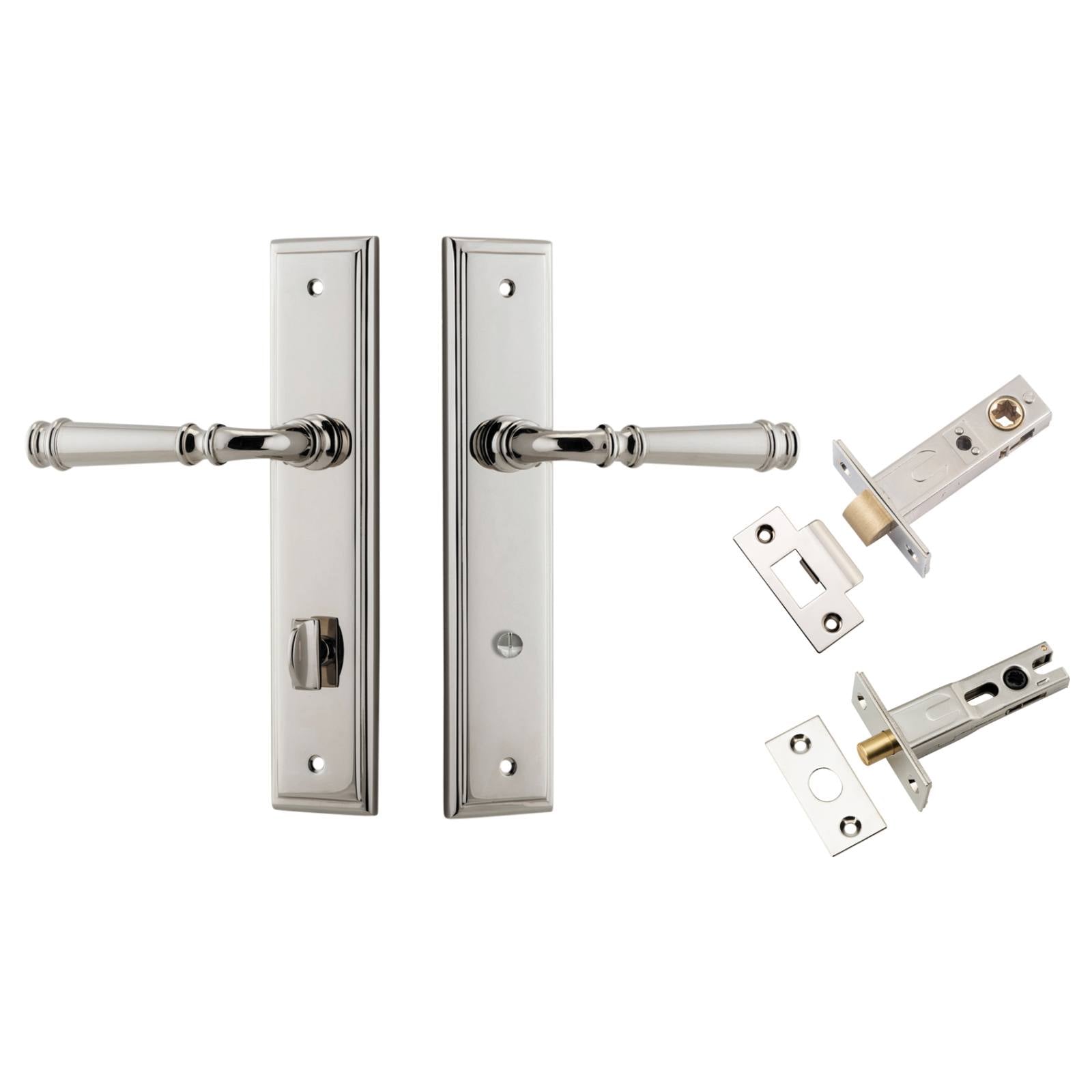 Verona Lever Stepped Backplate Privacy Kit w Privacy Turn Polished Nickel