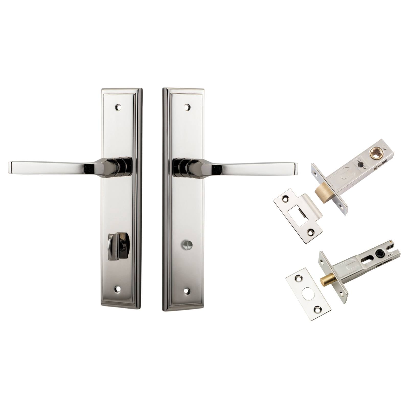 Annecy Lever Stepped Backplate Privacy Kit w Privacy Turn Polished Nickel