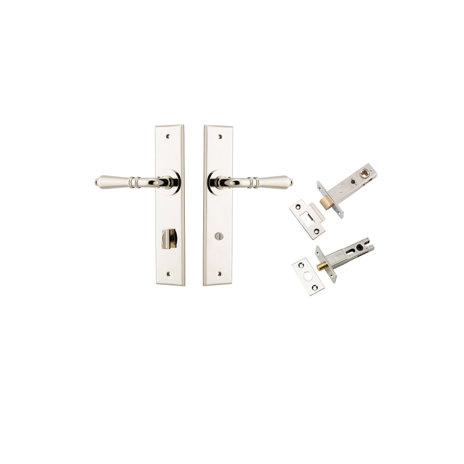 Sarlat Lever Chamfered Backplate Privacy Kit w Privacy Turn Polished Nickel