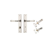 Verona Lever Chamfered  Backplate Privacy Kit w Privacy Turn Polished Nickel