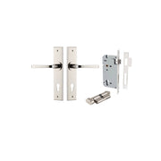 Annecy Lever Chamfered Backplate Entrance Kit w High Security Lock Polished Nickel