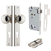 Paddington Knob Rectangular Backplate Entrance Kit w High Security Lock Polished Nickel