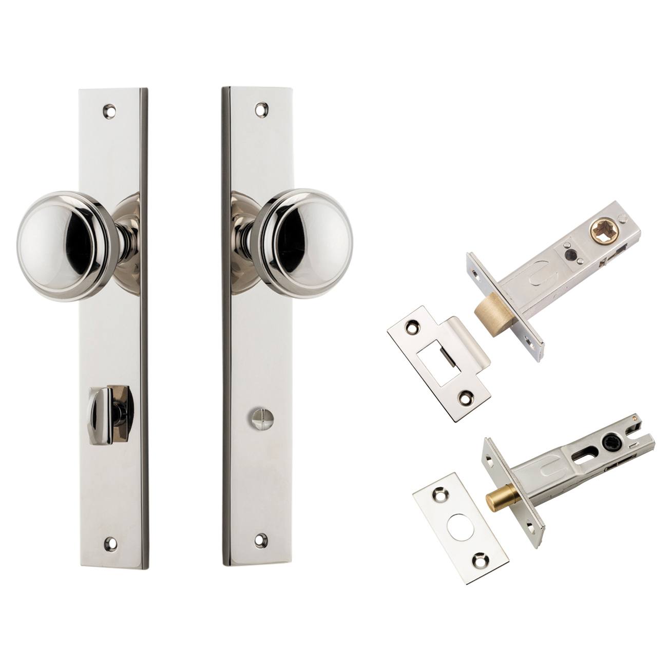 Paddington Knob Rectangular Backplate Privacy Kit w Privacy Turn Polished Nickel