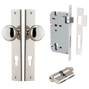 Cambridge Knob Rectangular Backplate Entrance Kit w High Security Lock Polished Nickel
