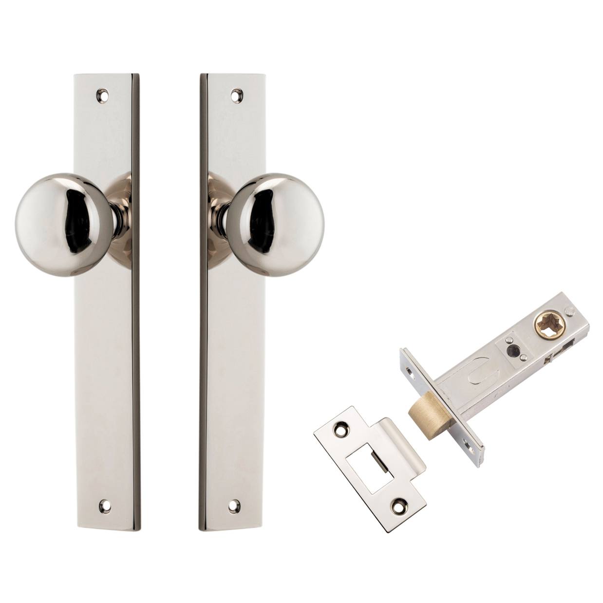 Cambridge Knob Rectangular Backplate Passage Kit Polished Nickel