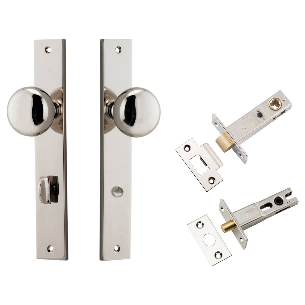 Cambridge Knob Rectangular Backplate Privacy Kit w Privacy Turn Polished Nickel