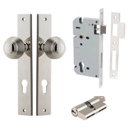 Guildford Knob Rectangular Backplate Entrance Kit w High Security Lock Polished Nickel