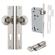 Guildford Knob Rectangular Backplate Entrance Kit w High Security Lock Polished Nickel
