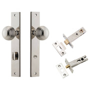 Guildford Knob Rectangular Backplate Privacy Kit w Privacy Turn Polished Nickel