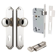 Paddington Knob Shouldered Backplate Entrance Kit w High Security Lock Polished Nickel
