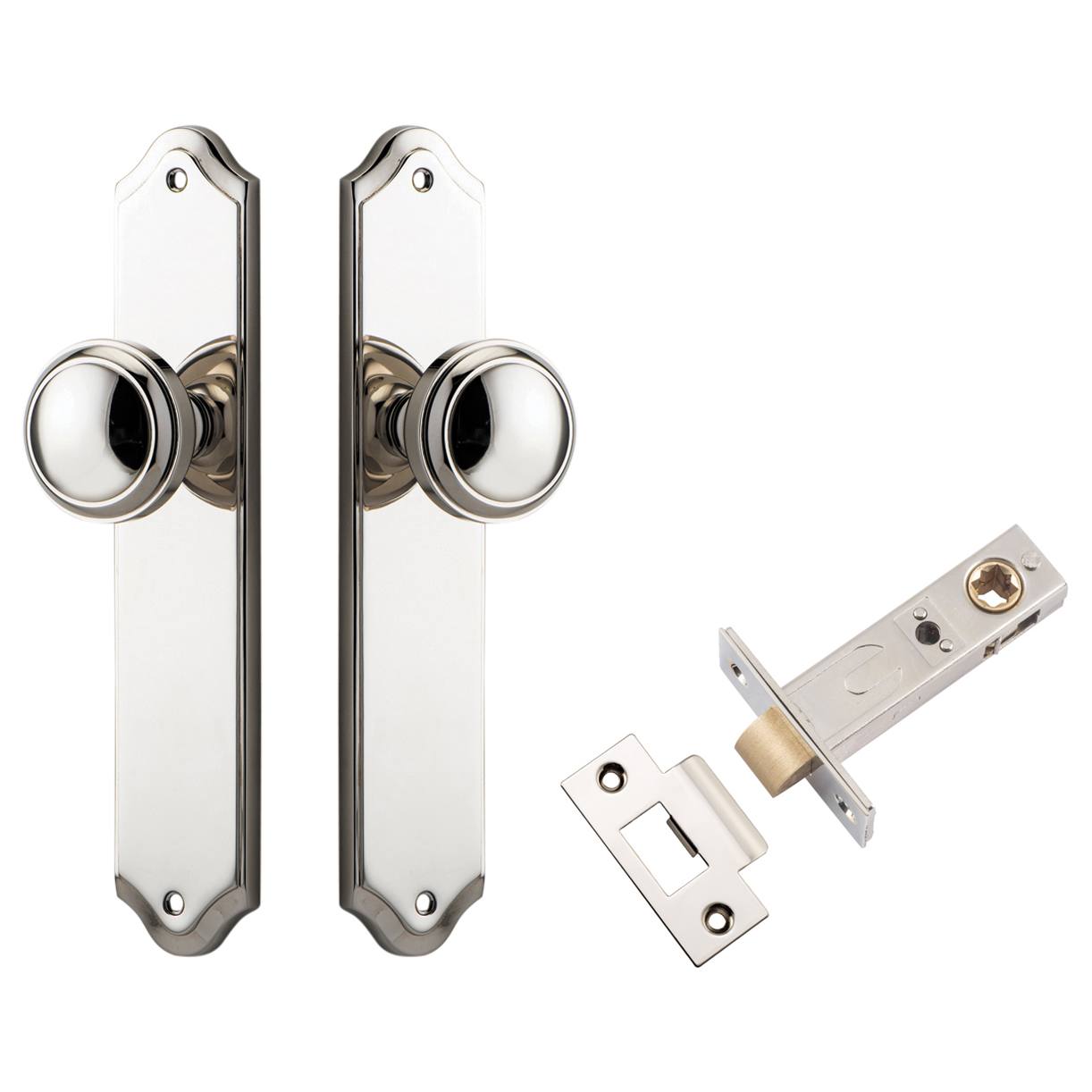 Paddington Knob Shouldered Backplate Passage Kit Polished Nickel