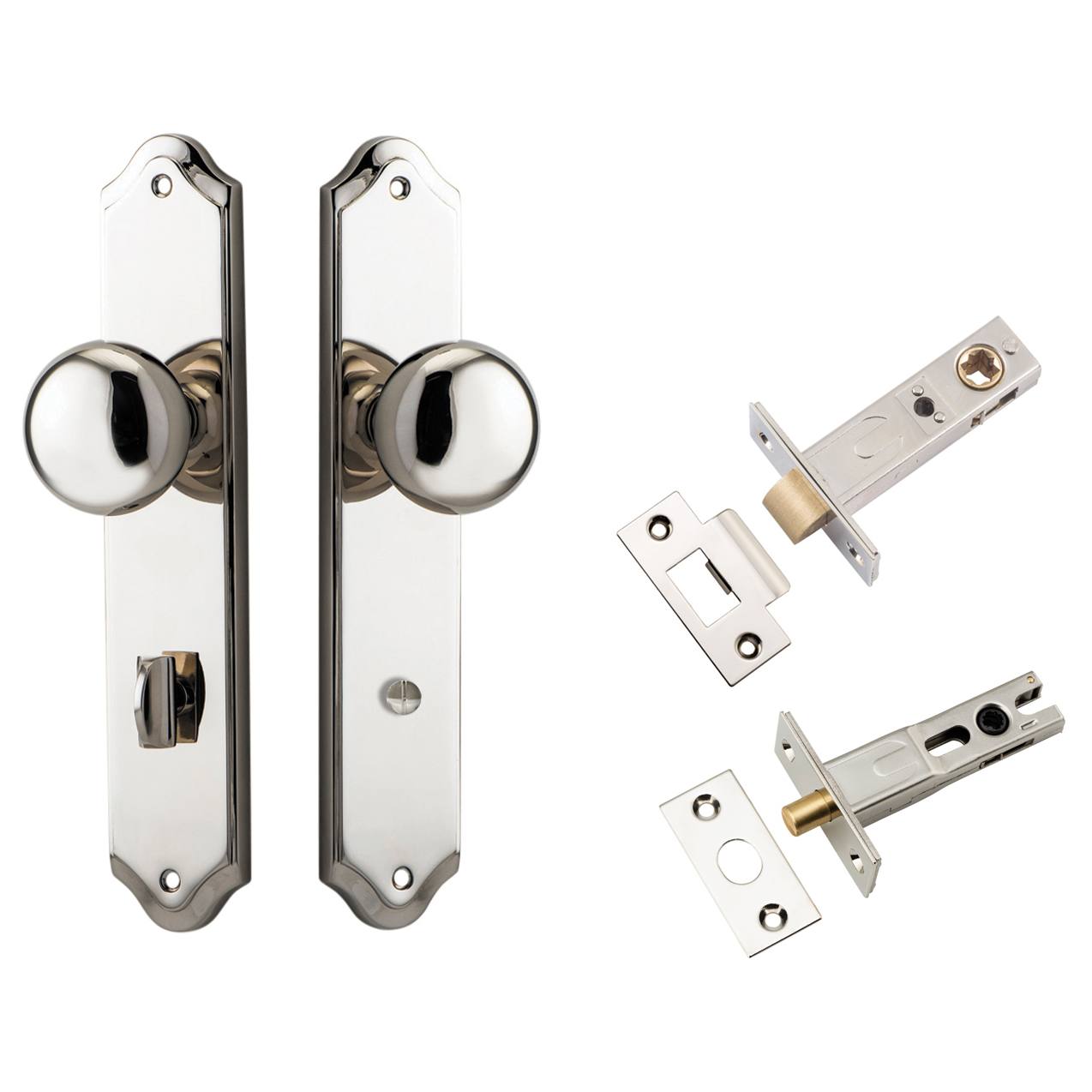 Cambridge Knob Shouldered Backplate Privacy Kit w Privacy Turn Polished Nickel