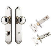 Cambridge Knob Shouldered Backplate Privacy Kit w Privacy Turn Polished Nickel