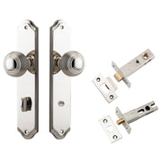 Guildford Knob Shouldered Backplate Privacy Kit w Privacy Turn Polished Nickel
