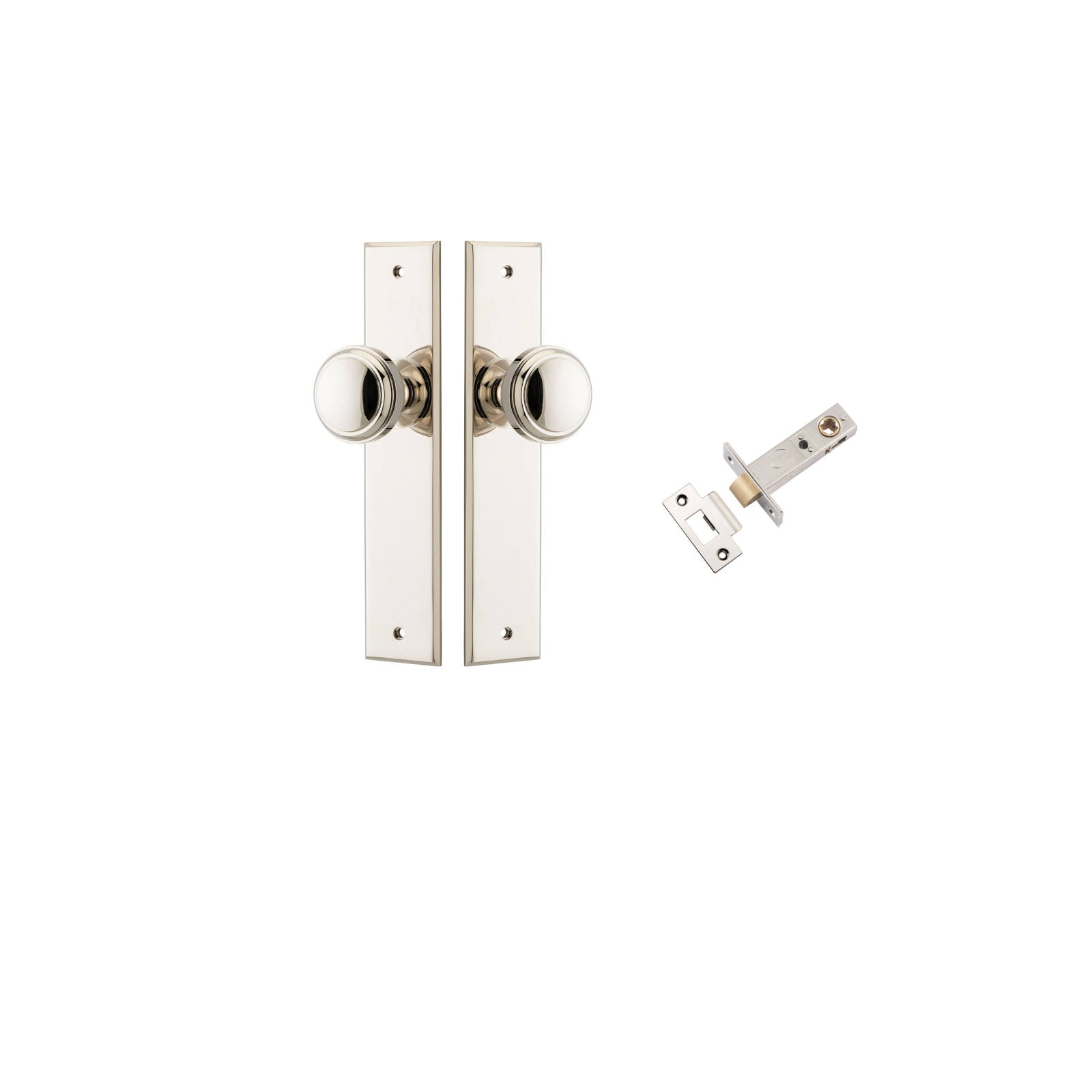Paddington Knob Chamfered Backplate Passage Kit Polished Nickel