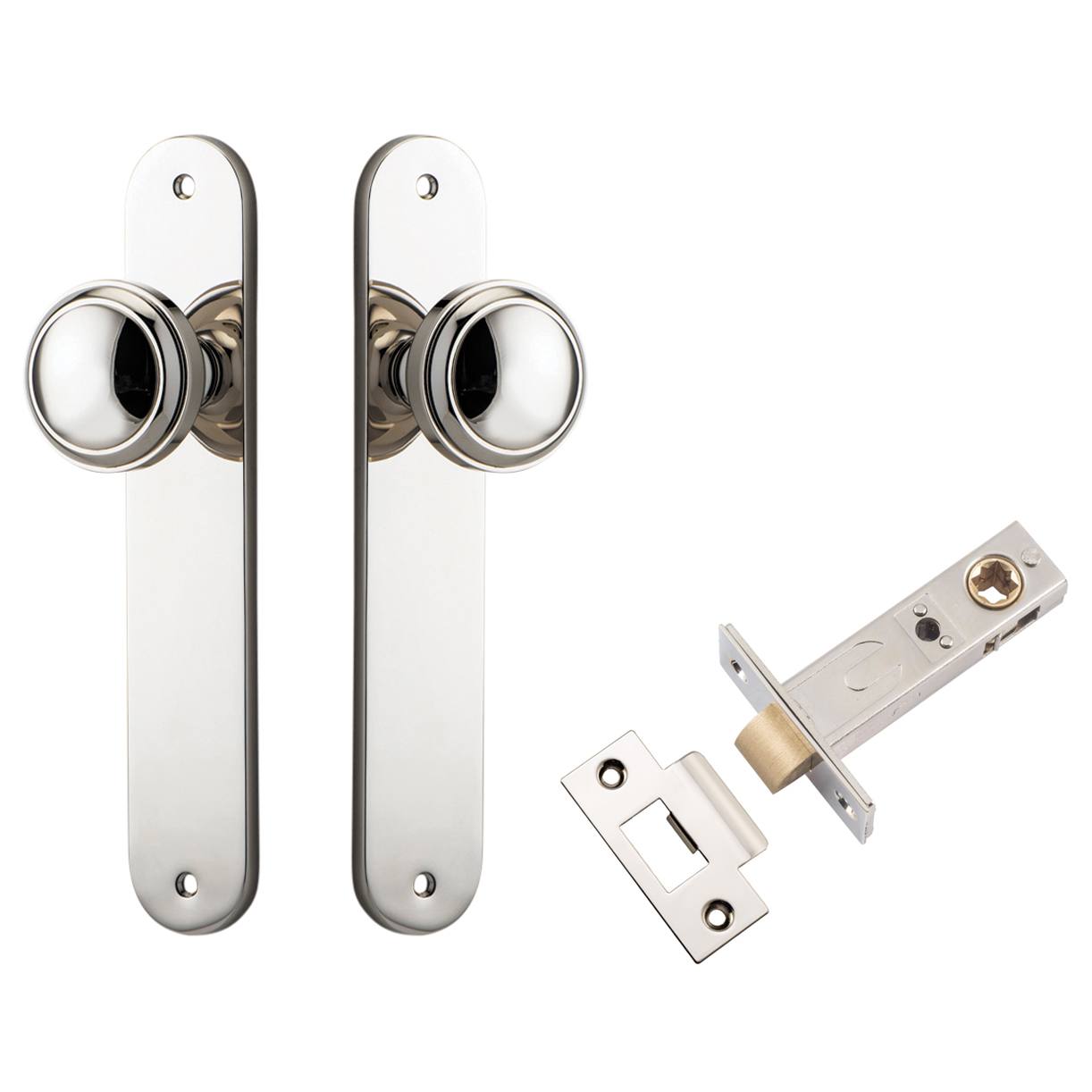Paddington Knob Oval Backplate Passage Kit Polished Nickel