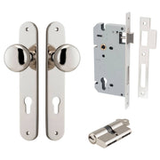 Cambridge Knob Oval Backplate Entrance Kit w High Security Lock Polished Nickel