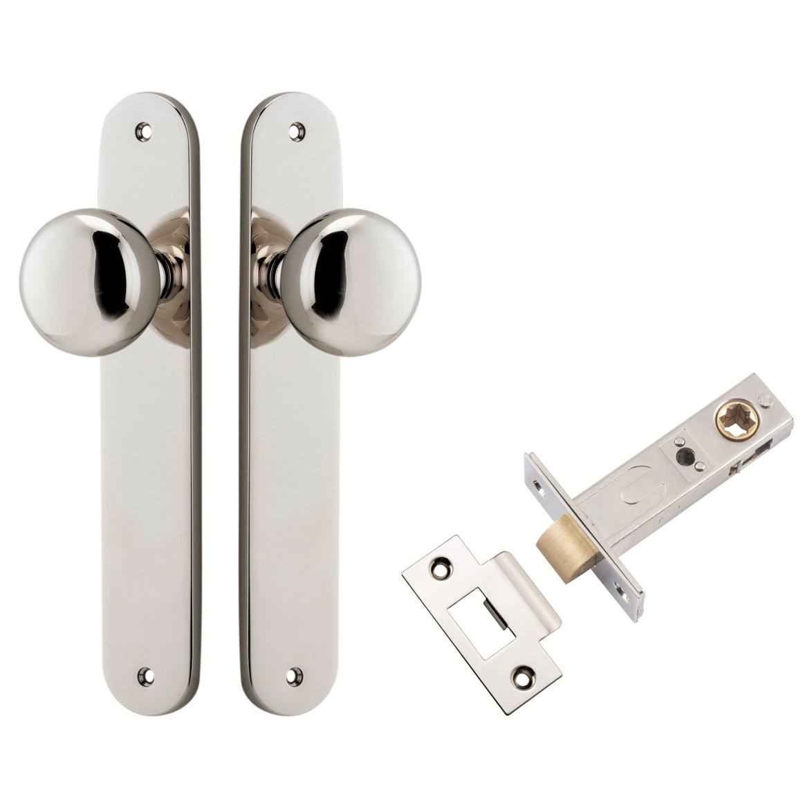Cambridge Knob Oval Backplate Passage Kit Polished Nickel