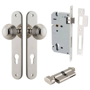 Guildford Knob Oval Backplate Entrance Kit w High Security Lock Polished Nickel
