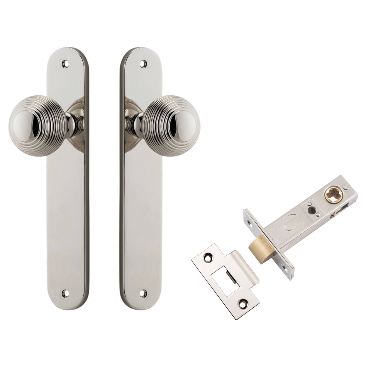 Guildford Knob Oval Backplate Passage Kit Polished Nickel