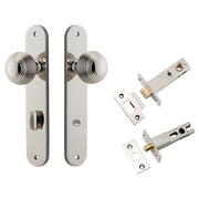Guildford Knob Oval Backplate Privacy Kit w Privacy Turn Polished Nickel