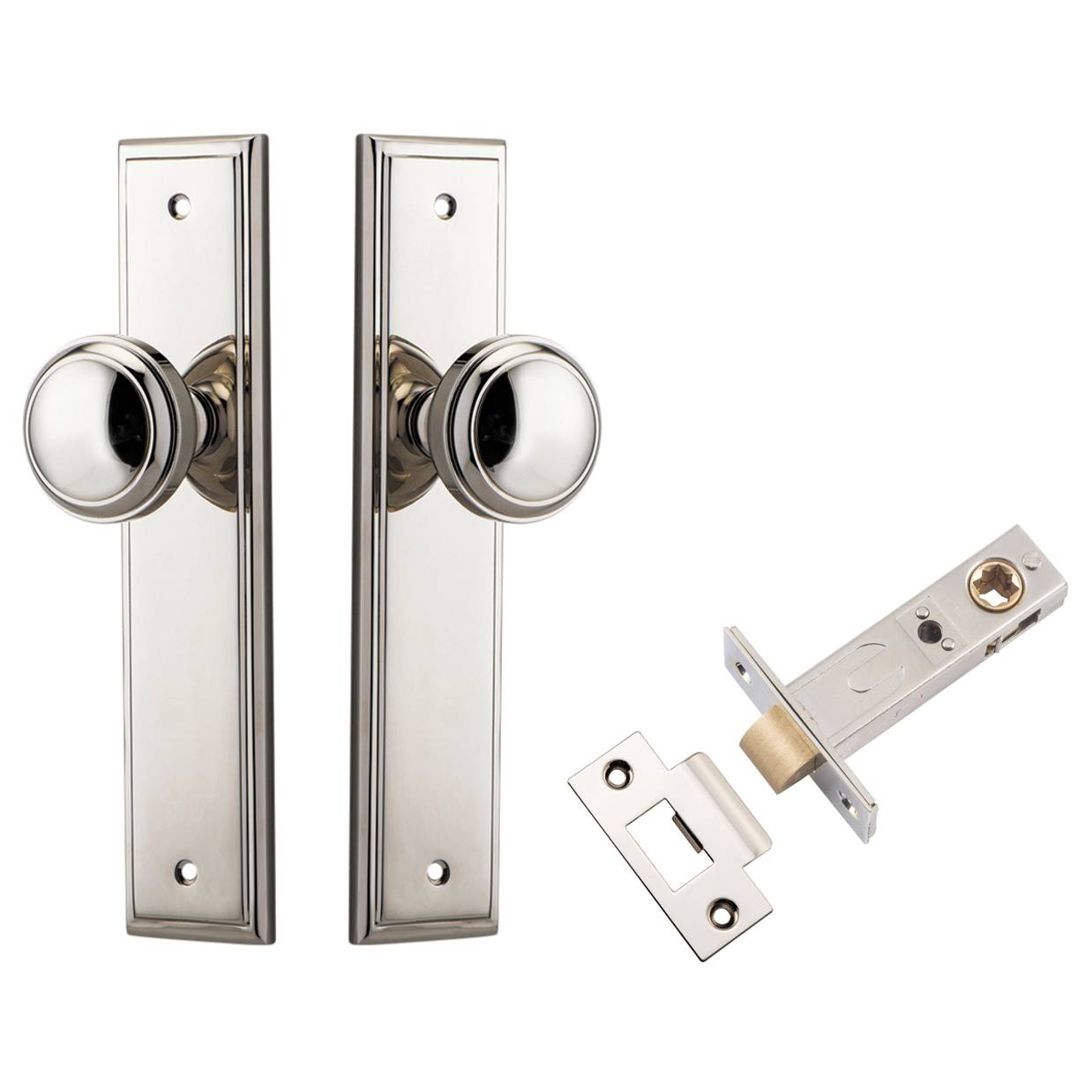 Paddington Knob Stepped Backplate Passage Kit Polished Nickel