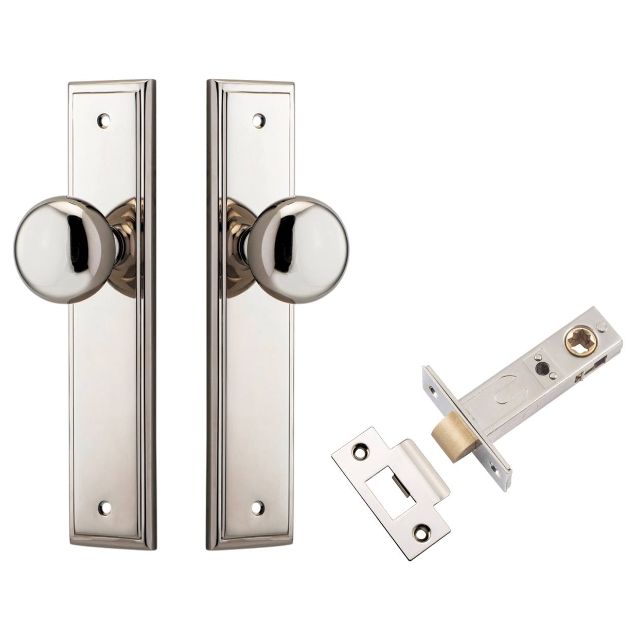 Cambridge Knob Stepped Backplate Passage Kit Polished Nickel