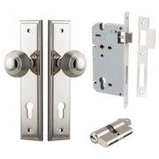 Guildford Knob Stepped Backplate Entrance Kit w High Security Lock Polished Nickel