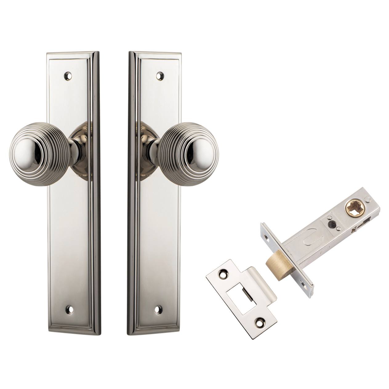 Guildford Knob Stepped Backplate Passage Kit Polished Nickel