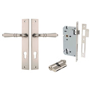 Sarlat Lever Rectangular Backplate Entrance Kit w High Security Lock Satin Nickel