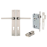 Baltimore Lever Rectangular Backplate Entrance Kit w High Security Lock Satin Nickel